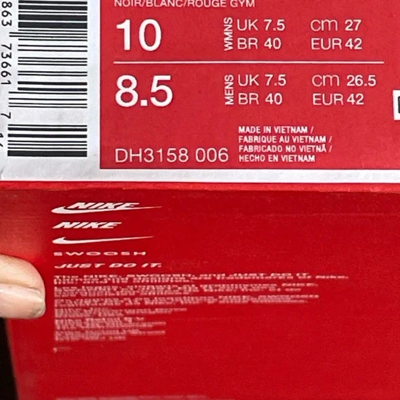 Nike Black and White Sneakers with Red Swoosh for women size 10 for men 8.5 - Picture 7 of 8